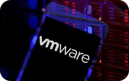 VMware logo on a device in a data center